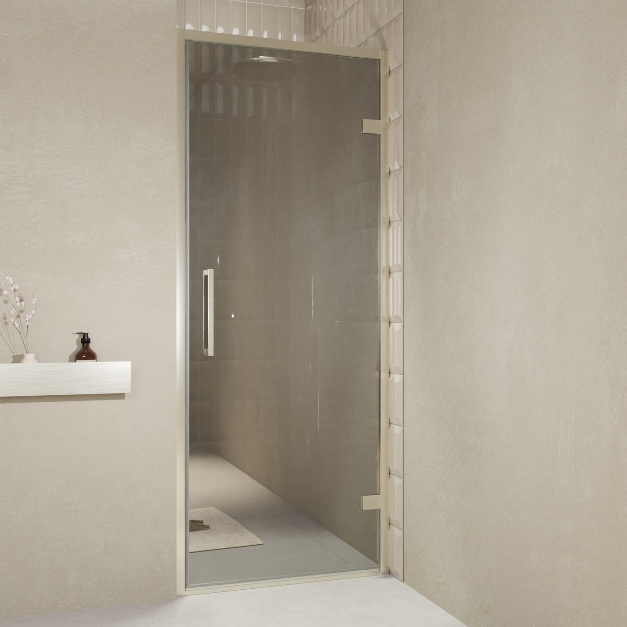 Balmani Senses Design porte pivotante à droite 90 cm x 210 cm verre Miroir Reflex, Profil Brushed CoolMetal, coating inclus