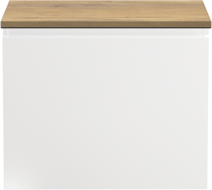 Linie Lado zwevend badmeubel 60 x 46 cm hoogglans wit met Lado enkel wastafelblad in melamine naturel eiken