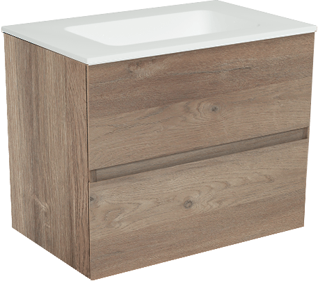 Storke Edge zwevend badkamermeubel 60 x 40 cm ruwe eik met Mata enkele wastafel in solid surface mat wit