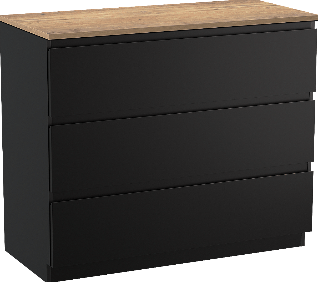 Linie Lado freistehendes Möbelstück Set: 100 x 46 cm, Schwarz matt, mit Lado Einzel- oder Doppel Waschtischplatte, Melamin Naturbelassene Eiche