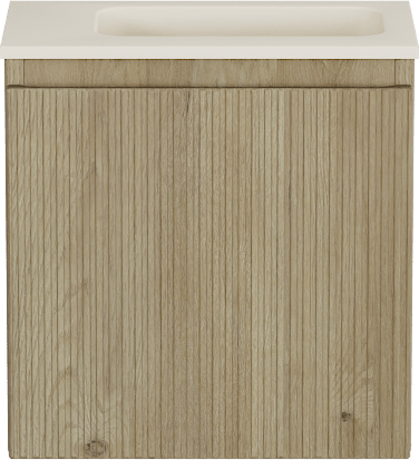 Storke Ribs hängendes WC-Möbel-Set, 40 x 22 cm, Eiche Rau mit Fina Waschtisch in Top Solid in mattem Sand