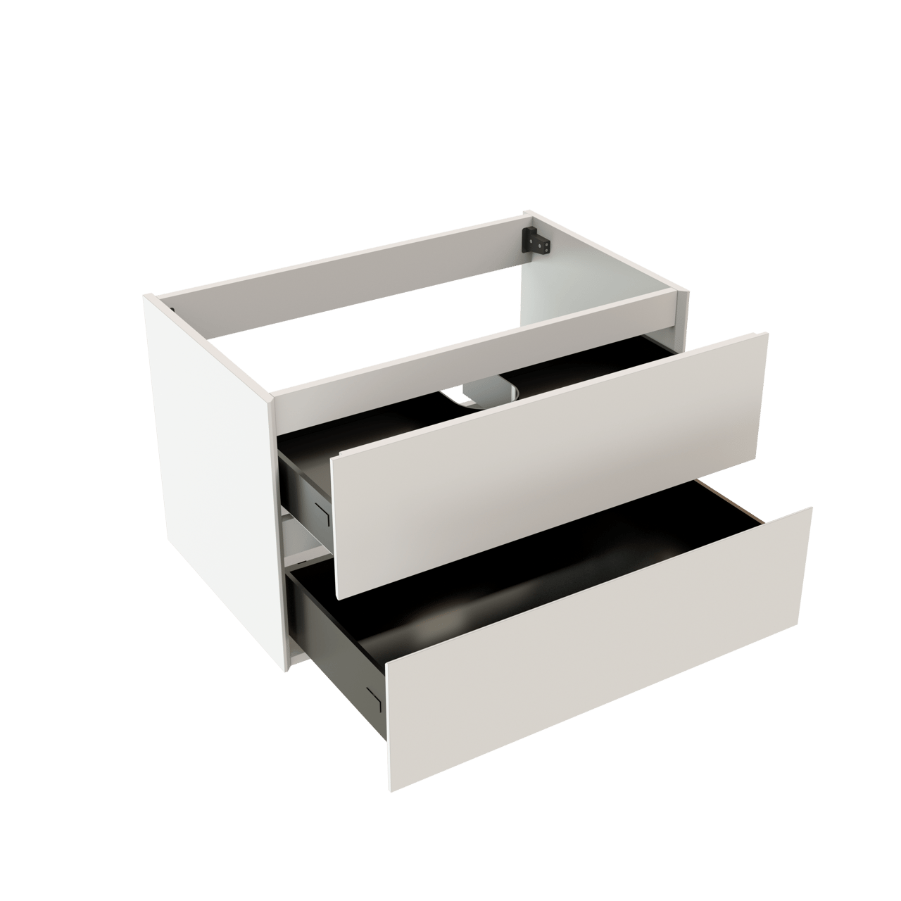 Storke Edge hängender Waschbeckenunterschrank: 85 x 52 cm, Weiß matt, 2 Schubladen