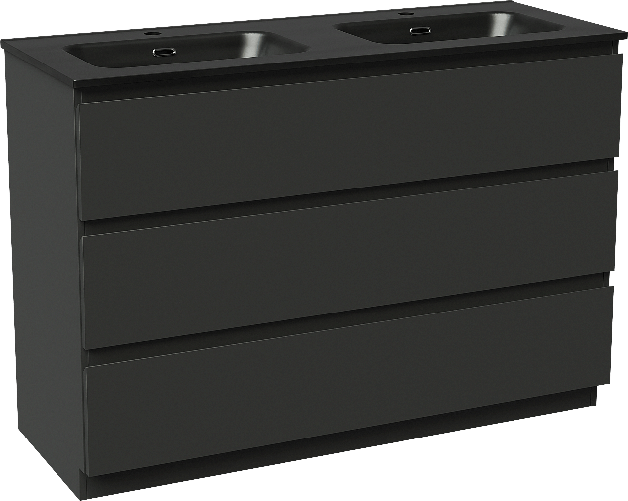 Linie Lado meuble salle de bains à poser 120 x 46 cm noir mat avec Baro double vasque en porcelaine noir mat