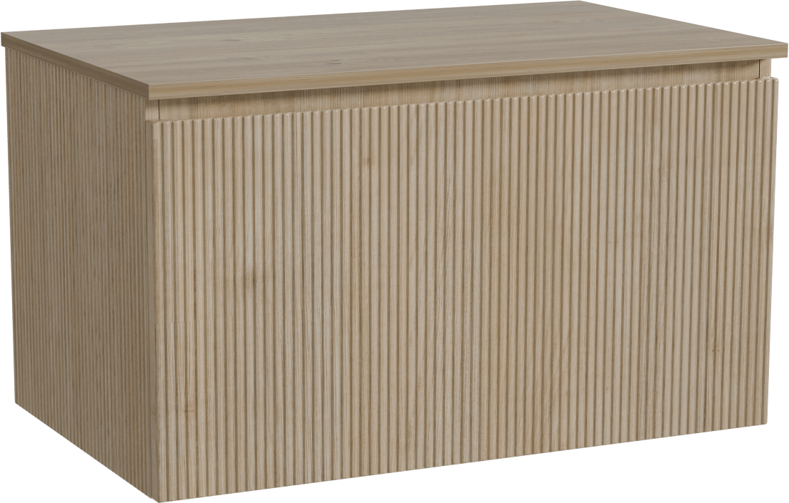 Storke Ribs meuble salle de bains suspendu 85 x 52 cm chêne brut avec Panton tablette simple en mélaminé chêne brut, Nervure droite symétrique verticale