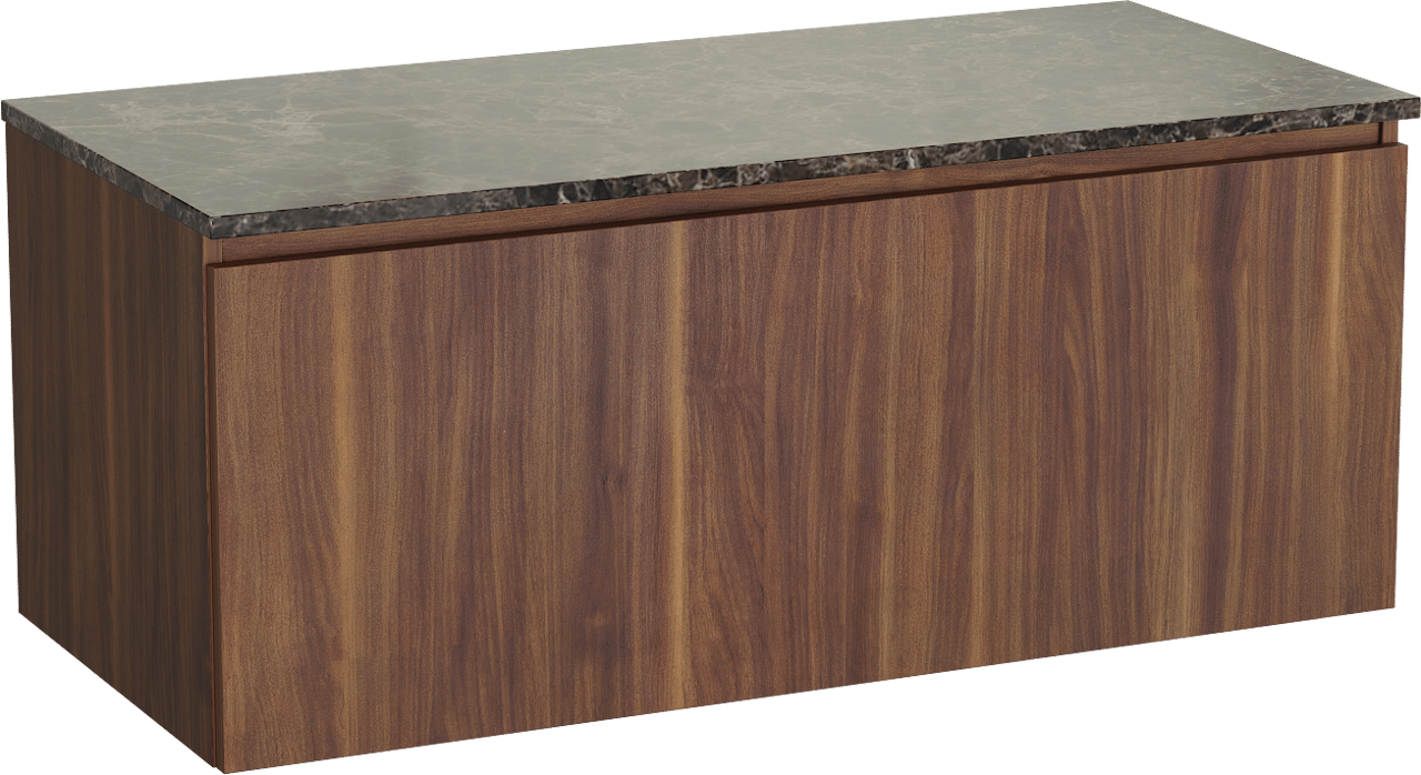 Balmani Sfera by Lucida zwevend badkamermeubel 120 x 55 cm amerikaanse notelaar met Stretto enkel of dubbel tablet in marmer dark emperador