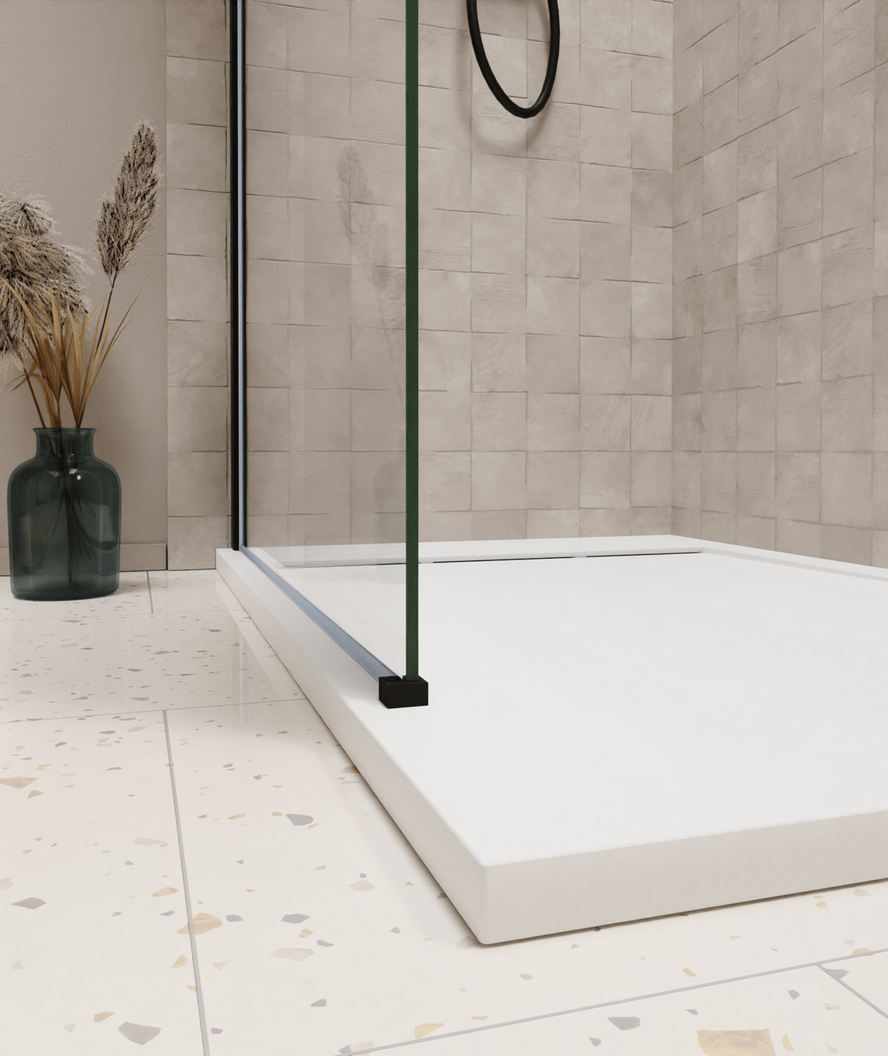 Luca Varess Dandy douchebak 140 x 80 cm composietmarmer mat wit rock structuur