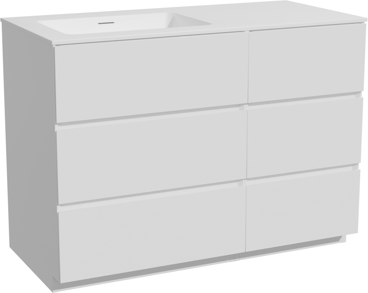 Storke Edge staand badkamermeubel 110 x 52 cm mat wit met Mata asymmetrisch linkse wastafel in solid surface mat wit
