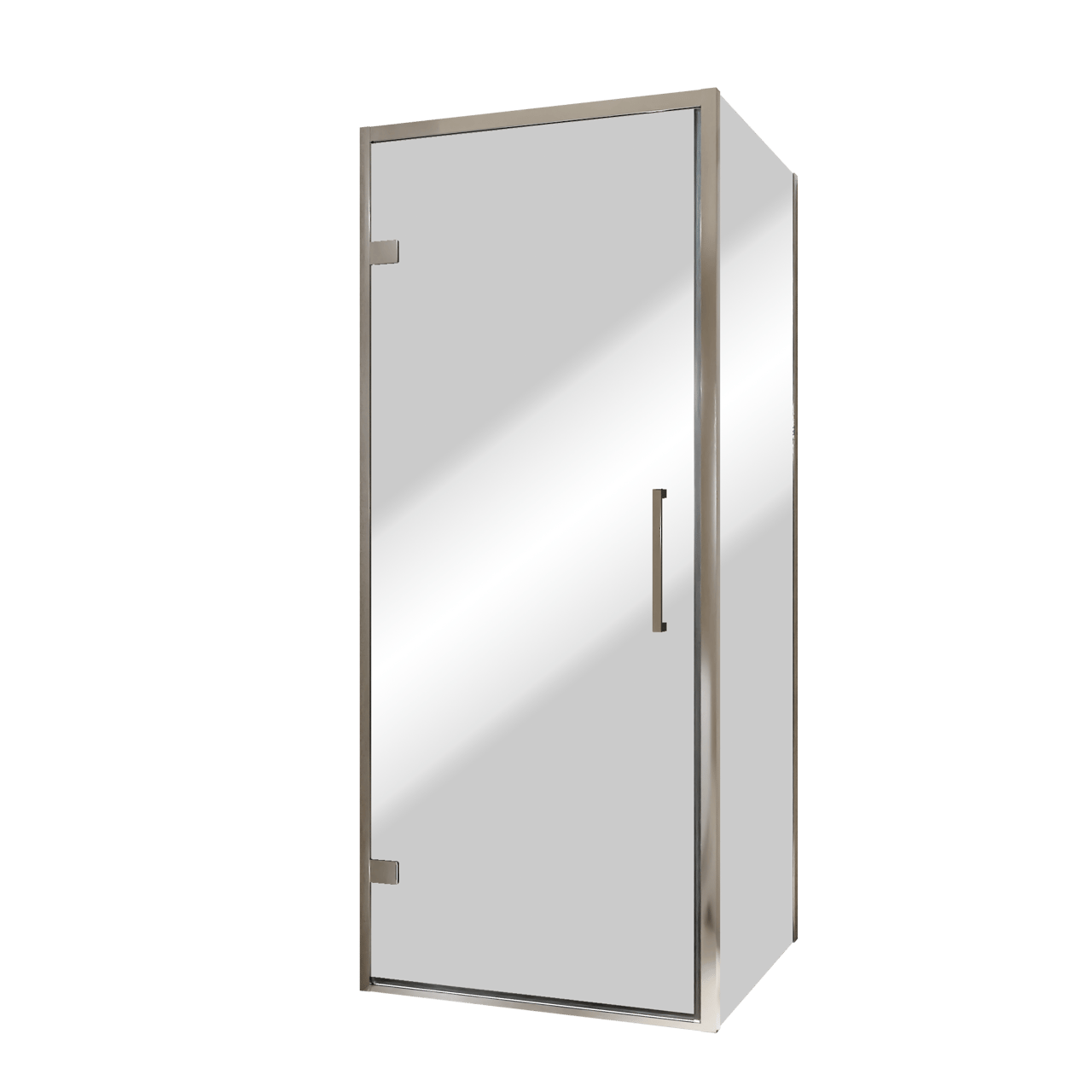 Balmani Senses Design douche en coin avec porte pivotante à gauche et paroi latérale fixe, 90 x 100 cm, Miroir Reflex, Profil chrome, coating inclus
