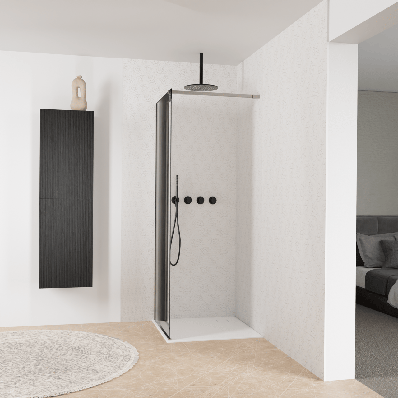 Balmani Modular inloopdouche: 80 x 200 cm, Ribs met coating, Brushed Inox profielen