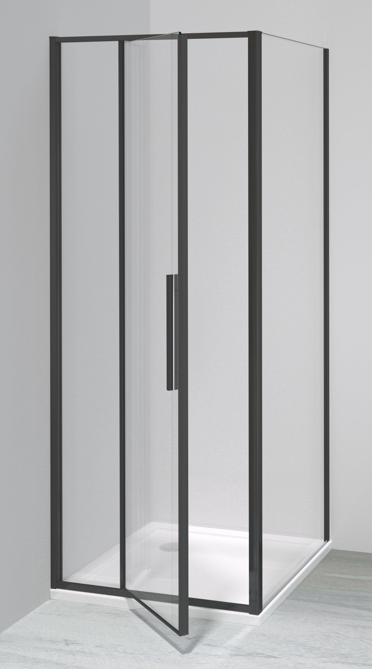 Luca Varess Morano Eckdusche: Drehtür, 80 x 80 cm, Klarglas, mattschwarzes Profil