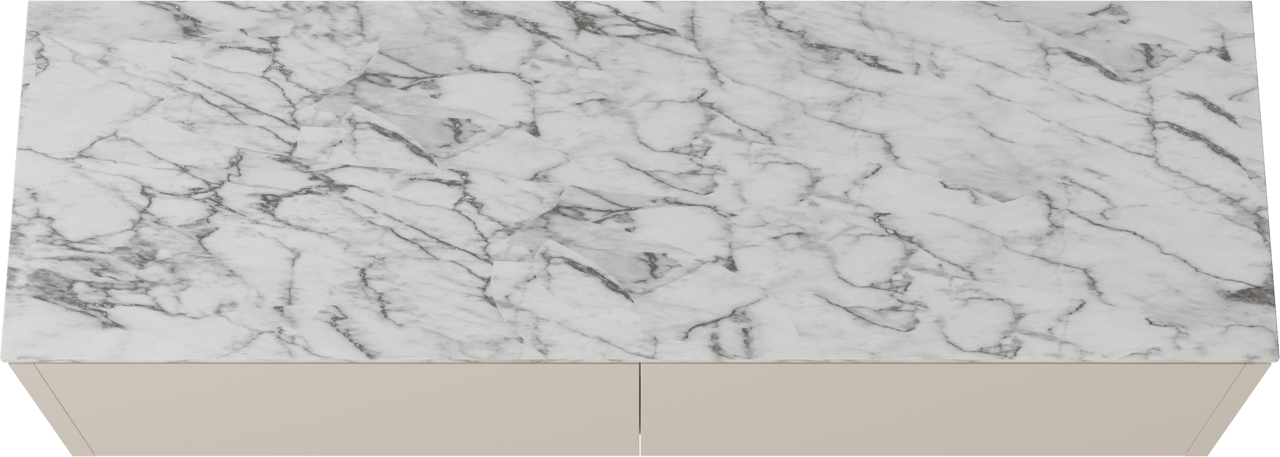 Balmani Eclips hängendes Möbelstück Set: 180 x 55 cm, Sandbeige, mit Stretto Einzel- oder Doppel Waschtischplatte Carrara-Marmor