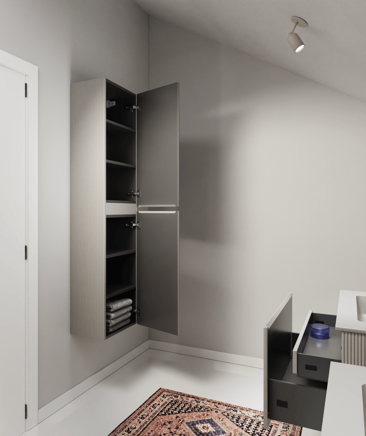 Storke Ribs colonne salle de bains suspendu soie grise 40 x 30 x 170 cm