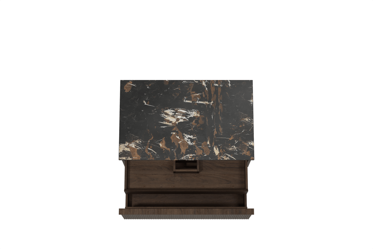 Balmani Forma zwevend badkamermeubel 90 x 55 cm gerookte eik met Stretto enkel tablet in marmer portoro gold, Verticale symmetrische rechte ribbel