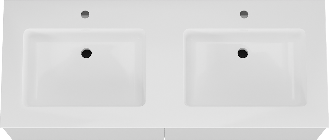 Storke Edge meuble salle de bains suspendu 130 x 52 cm blanc brillant avec Bilia double vasque en marbre composite blanc brillant