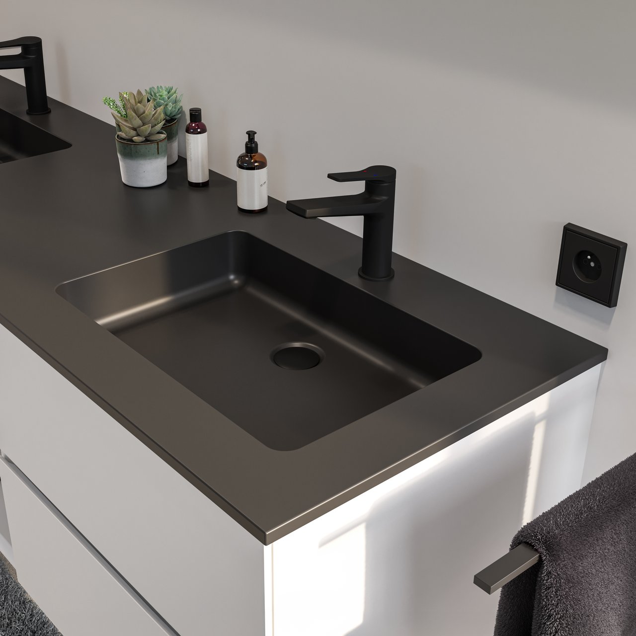 Storke Scuro Doppelwaschtisch, Quarz matt, 165 x 52 cm