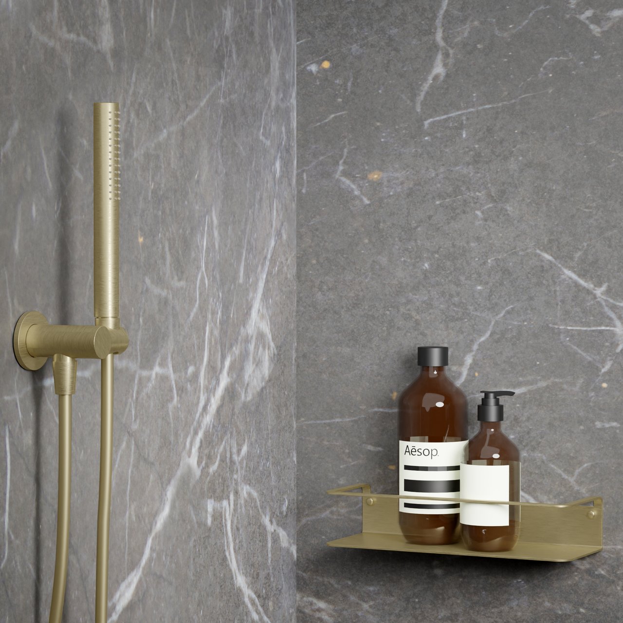 Blaufoss Tika Einzel-Shampoohalter mit Wandhalterung, Brushed Champagne Gold