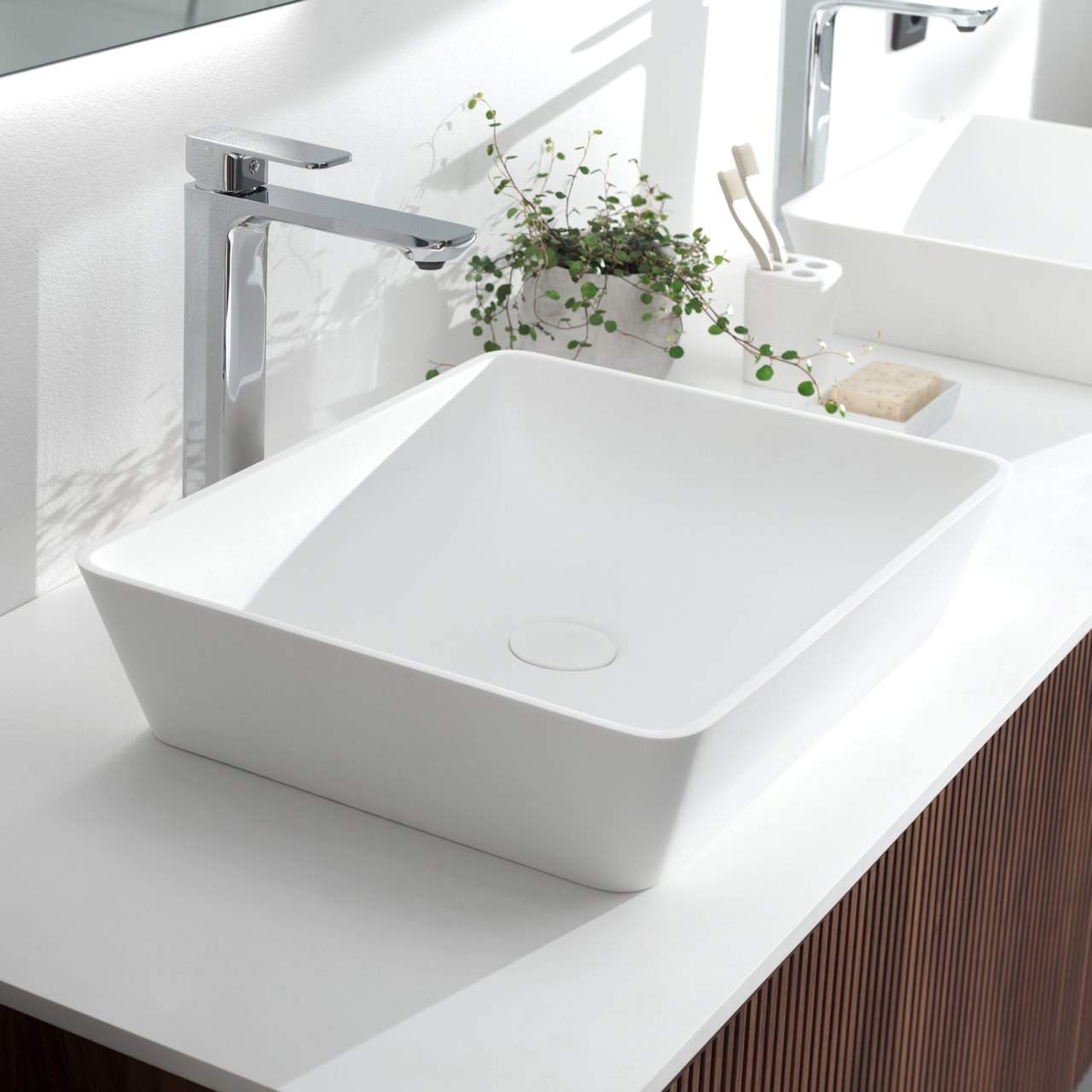 Balmani Stretto Einzel- oder Doppelwaschtischplatte, Solid Surface matt, 180 x 55 cm