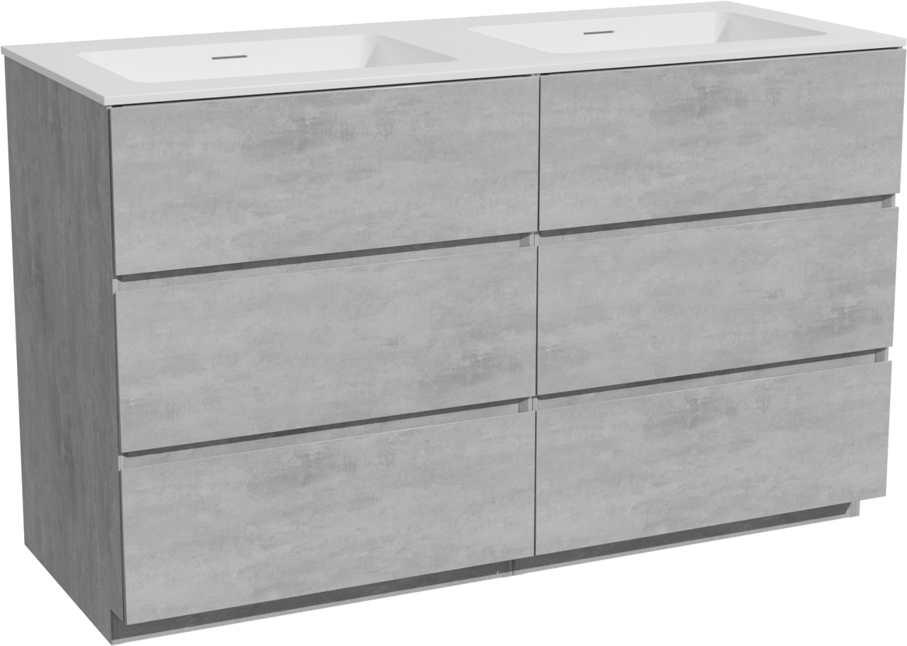 Storke Edge freistehendes Möbelstück Set: 130 x 52 cm, Beton dunkelgrau, mit Mata Doppelwaschtisch, Solid Surface Weiß matt