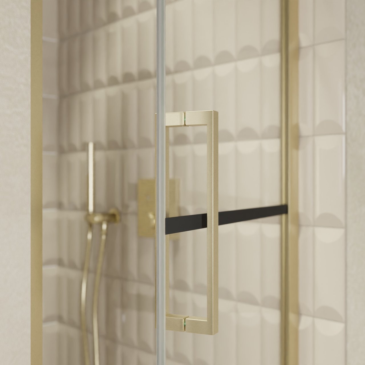 Balmani Senses Design porte pivotante à droite 90 cm x 210 cm verre Lined, Profil Brushed Champagne Gold, coating inclus