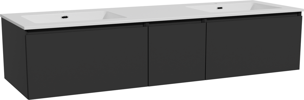 Storke Edge meuble salle de bains suspendu 165 x 52 cm noir mat avec Diva double vasque en marbre composite blanc brillant