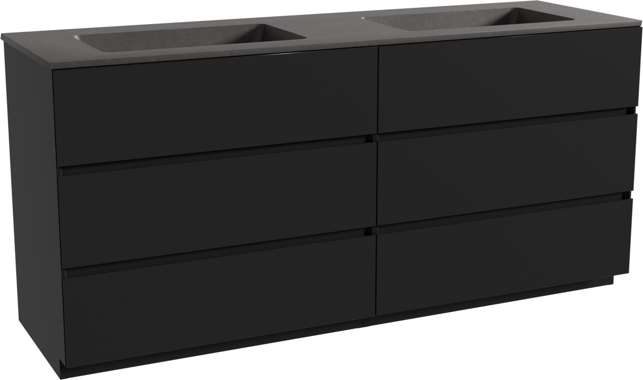 Storke Edge staand badkamermeubel 170 x 52 cm mat zwart met Scuro dubbele wastafel in kwarts mat zwart