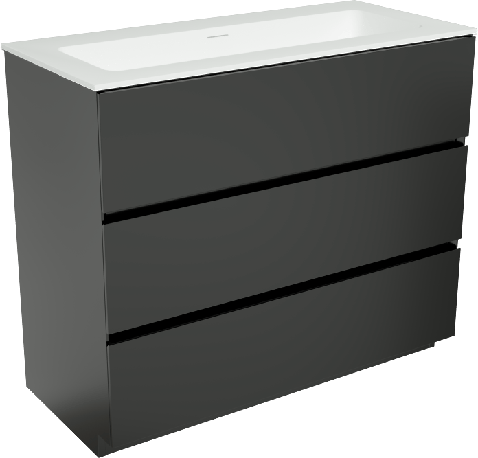 Storke Edge staand badkamermeubel 100 x 46 cm mat zwart met Mata enkele wastafel in solid surface mat wit