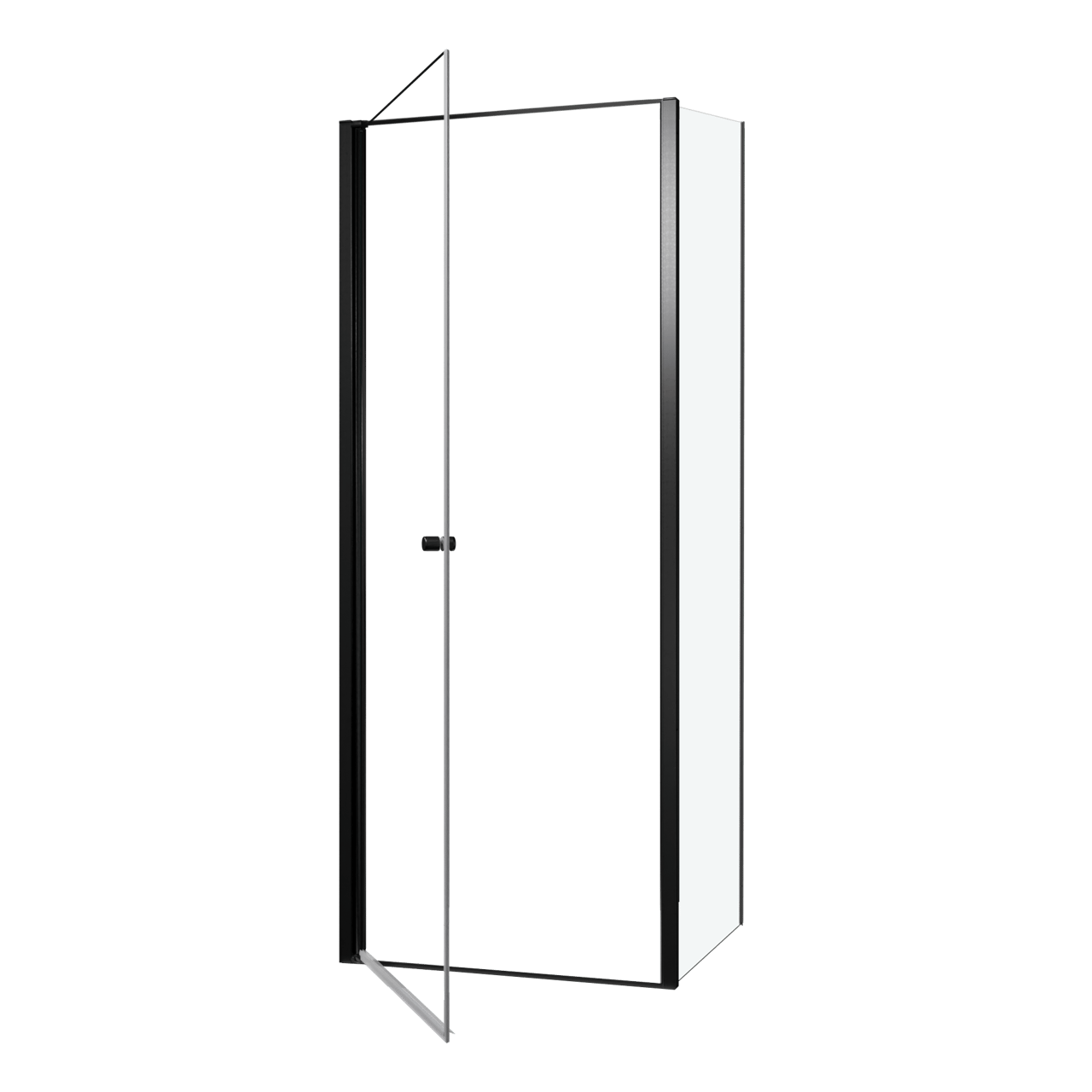 Luca Varess Kuresa coin-douche porte pivotante avec paroi latérale fixe 85 x 90 x 200 cm verre transparent et profil noir mat