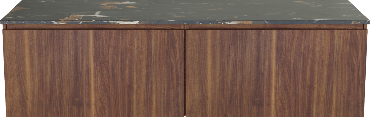 Balmani Sfera by Lucida meuble salle de bains suspendu 180 x 55 cm noyer américain avec Stretto tablette simple ou double en marbre portoro gold