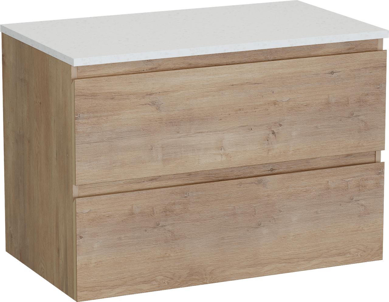 Linie Lado meuble salle de bains suspendu 80 x 46 cm chêne naturel avec Lado tablette simple en mélaminé terrazzo blanc