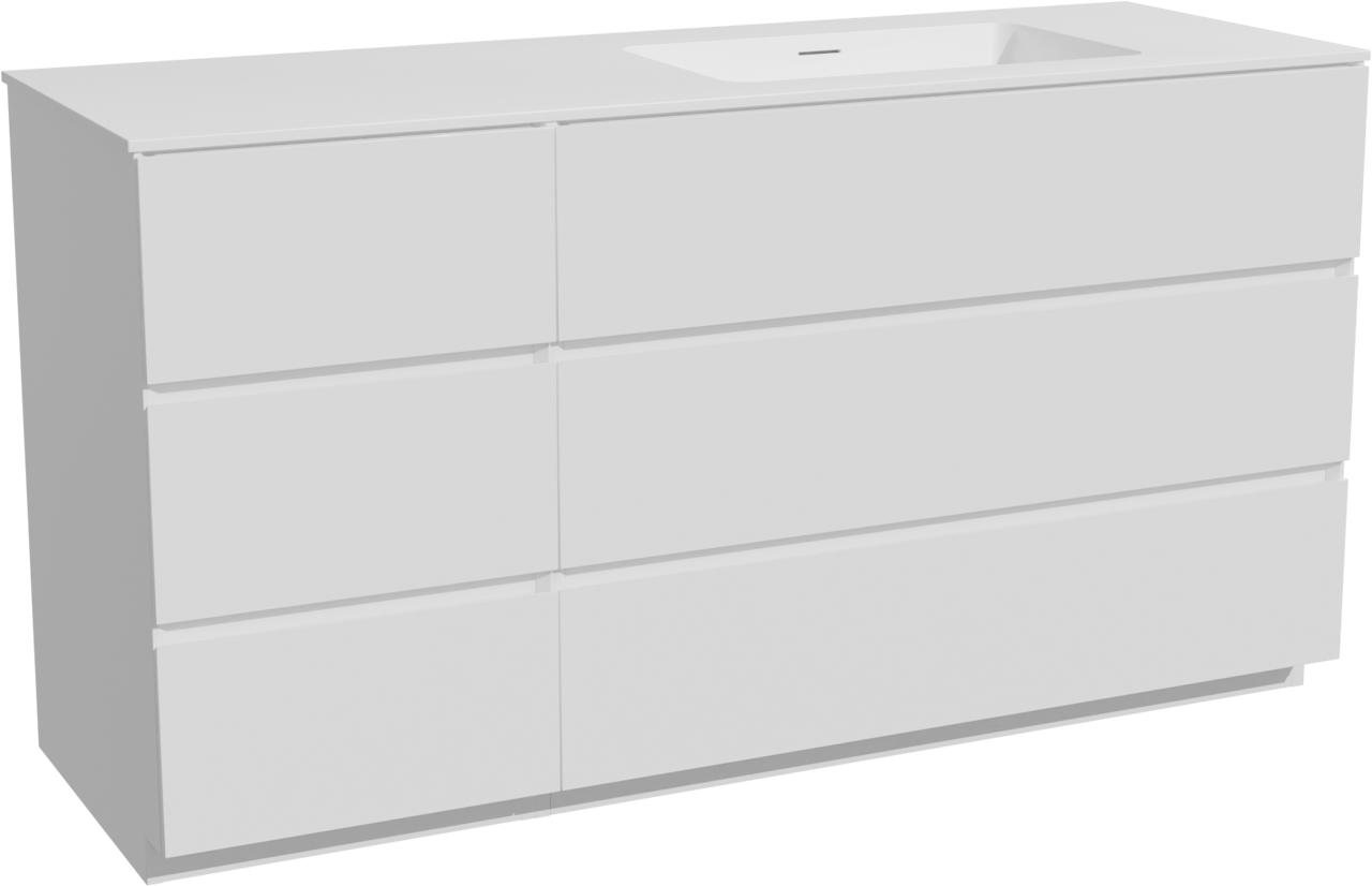 Storke Edge staand badmeubel 150 x 52 cm mat wit met Mata asymmetrisch rechtse wastafel in solid surface mat wit