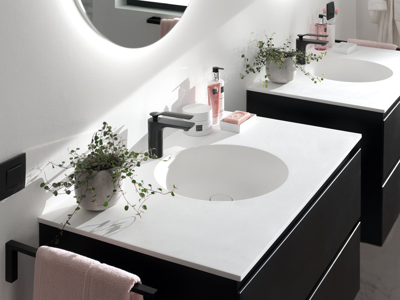 Balmani Mitra meuble sous-lavabo suspendu 90 x 55 cm Noir Mat 2 tiroirs