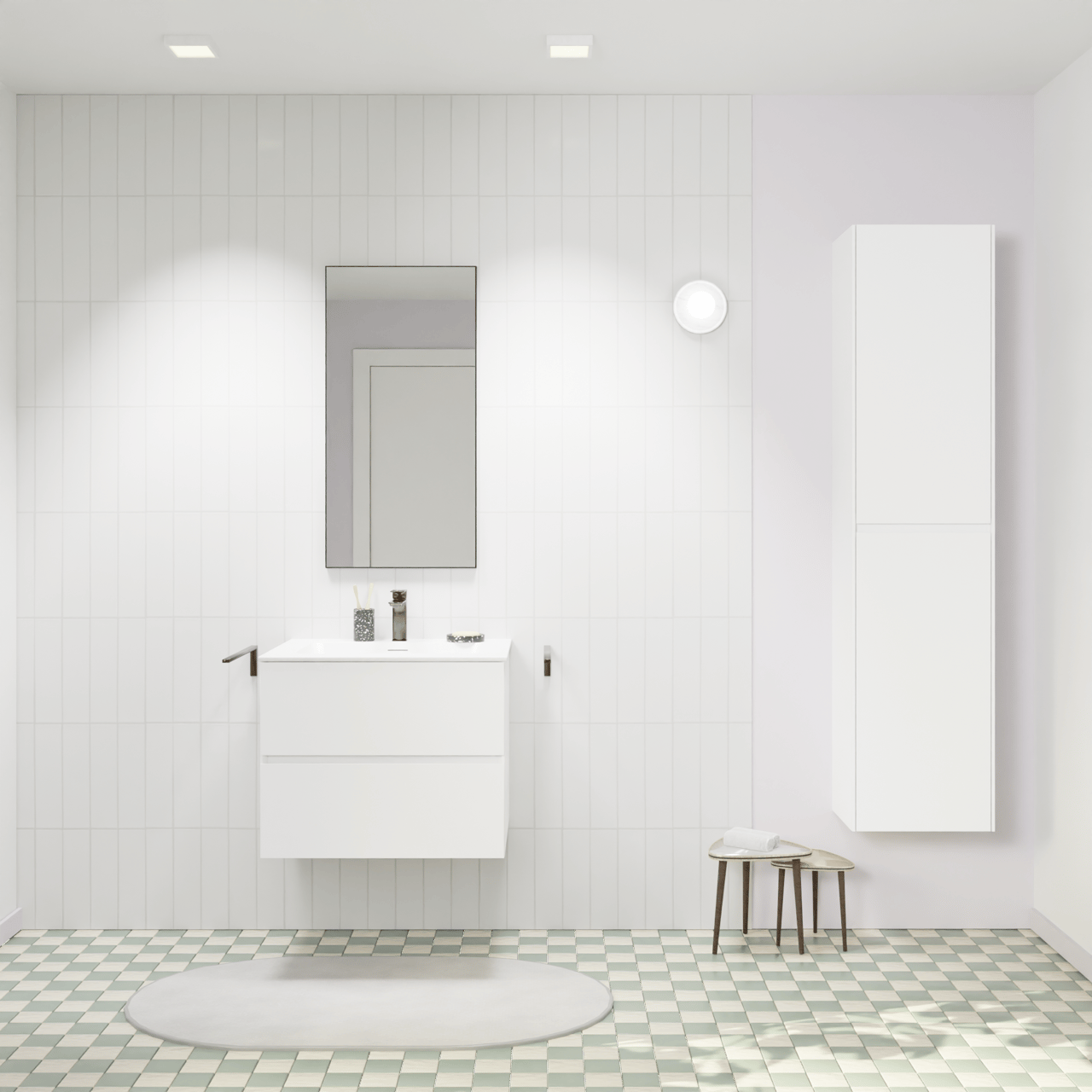 Storke Edge zwevend badkamermeubel 65 x 52 cm mat wit met Mata enkele wastafel in solid surface mat wit