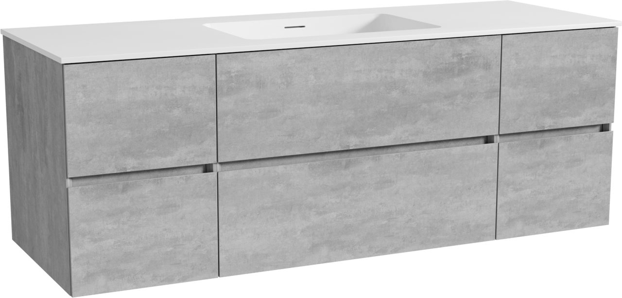 Storke Edge zwevend badkamermeubel 145 x 52 cm beton donkergrijs met Mata enkele wastafel in solid surface mat wit