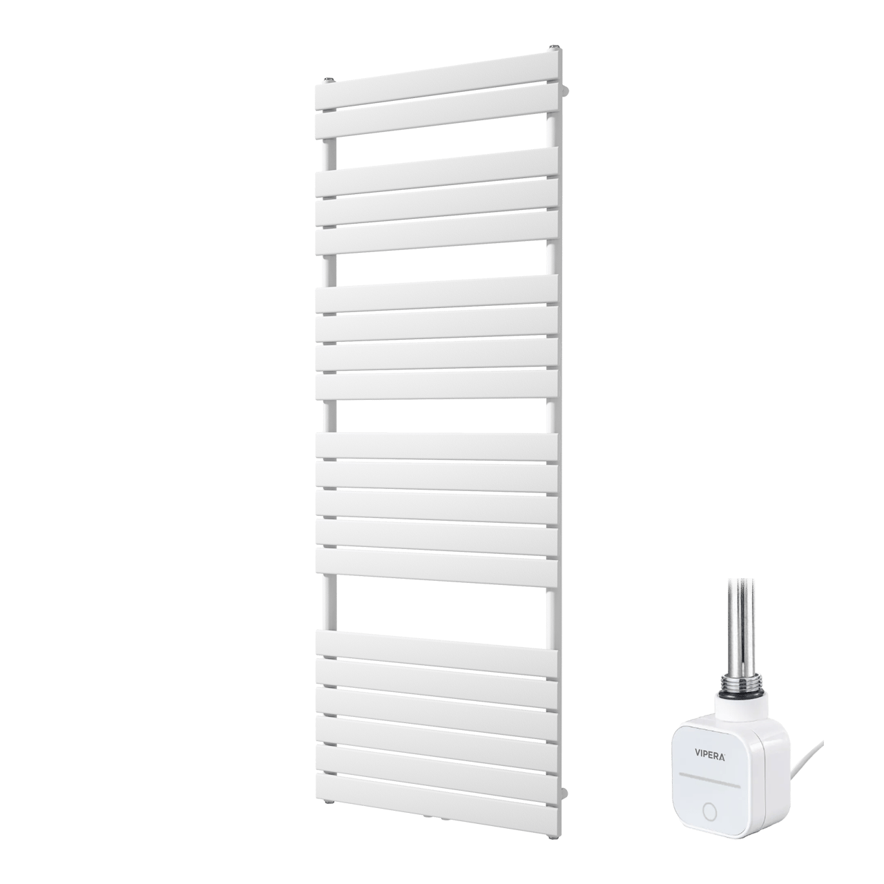 Vipera Vulcan enkele handdoekradiator 70 x 190 cm elektrische verwarming mat wit zij- en middenaansluiting 1200W, weerstand inbegrepen