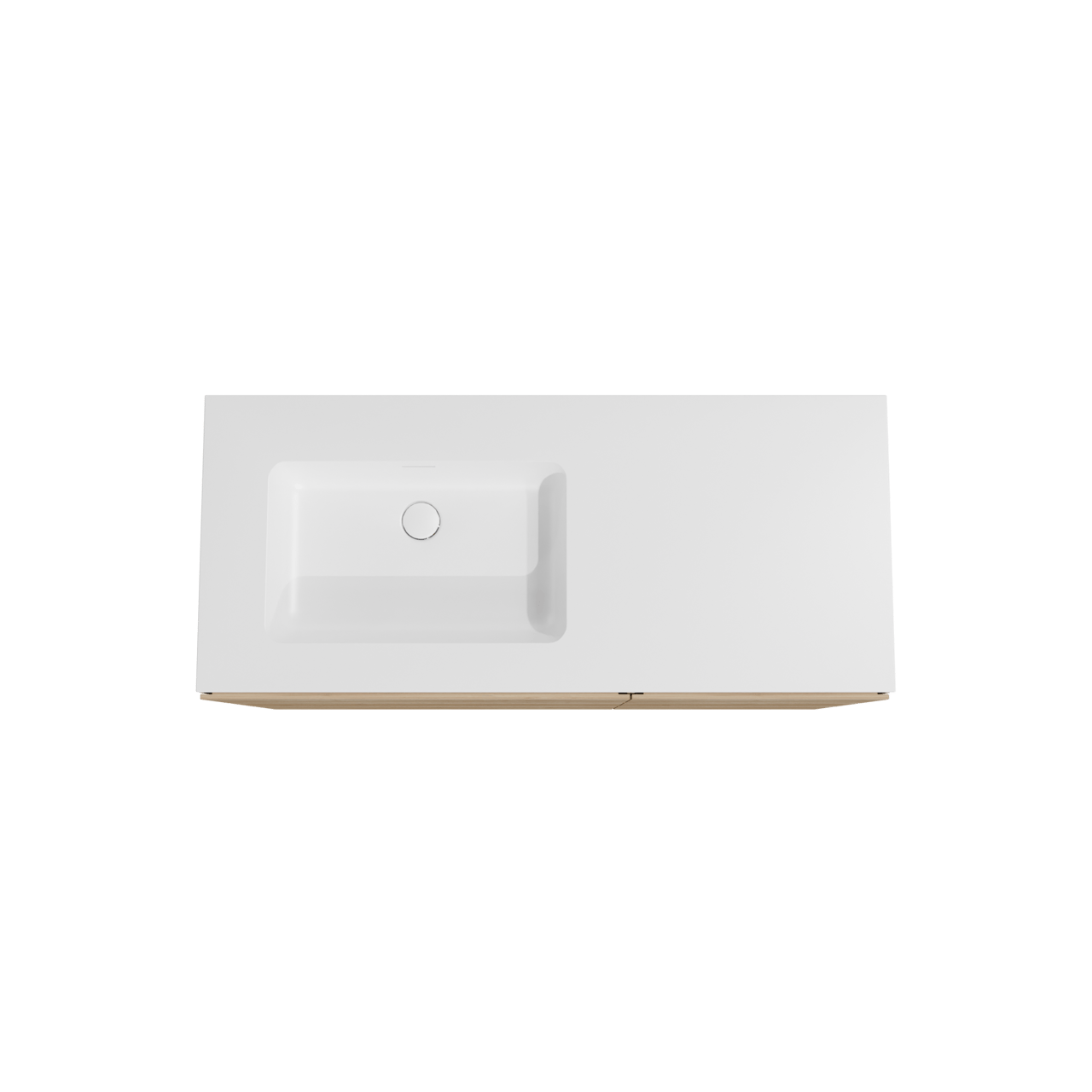 Storke Edge staand badkamermeubel 120 x 52 cm ruwe eik met Mata asymmetrisch linkse wastafel in solid surface mat wit