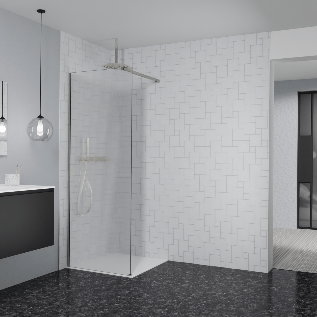 Balmani Modular inloopdouche: 80 x 200 cm, Ribs met coating, Brushed CoolMetal profielen