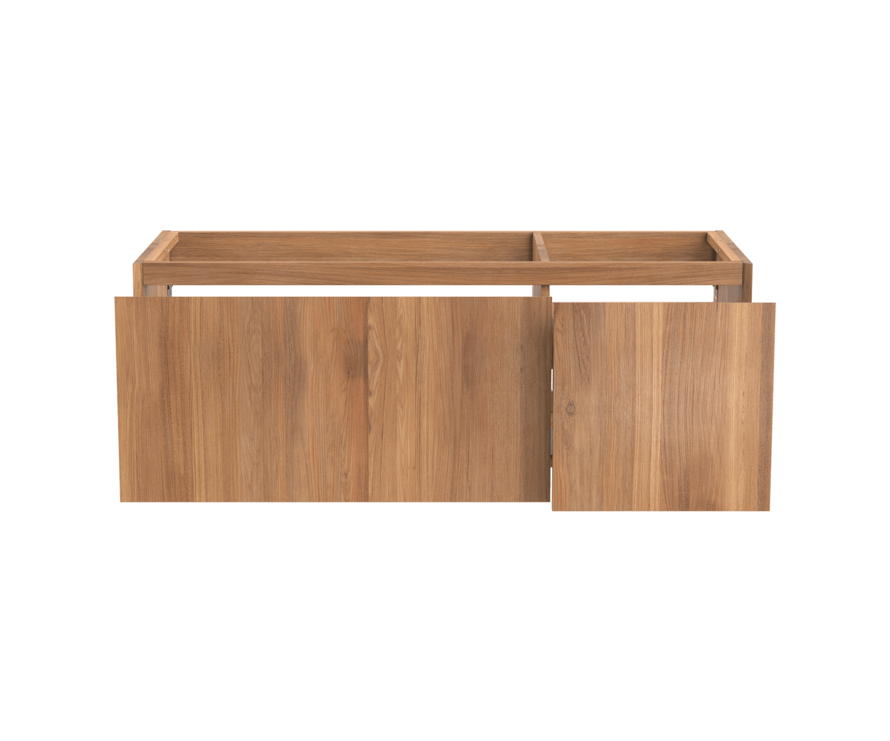 Balmani Idra by Mitra hängender Waschbeckenunterschrank: 135 x 55 cm, asymmetrisch links, Teak, 4 Schubladen