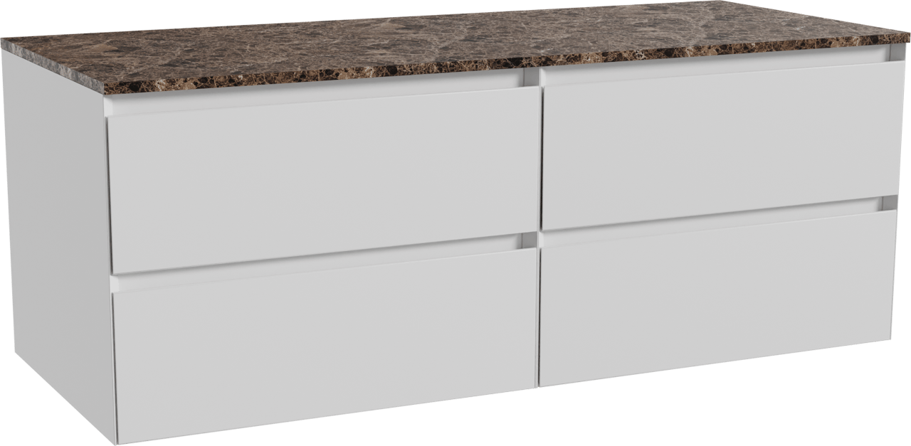 Balmani Mitra meuble salle de bains suspendu 135 x 55 cm blanc mat avec Stretto tablette simple ou double en marbre dark emperador