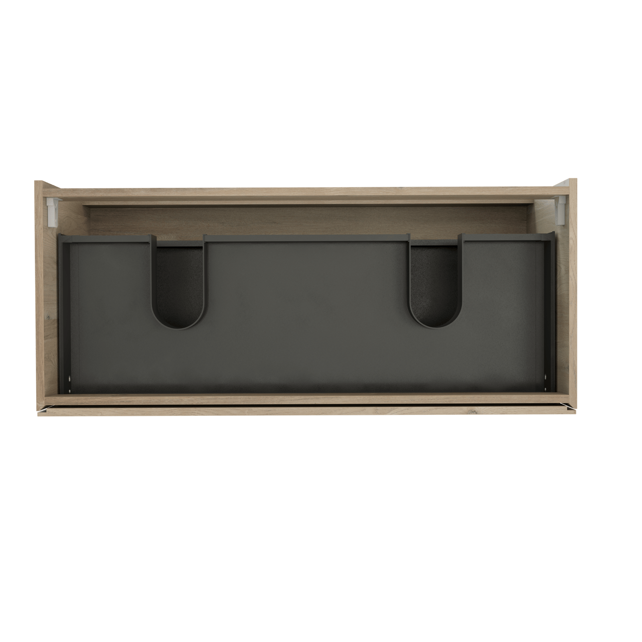 Storke Edge hängender Waschbeckenunterschrank: 120 x 52 cm, Eiche rustikal, 2 Schubladen, 2 Siphonaussparungen