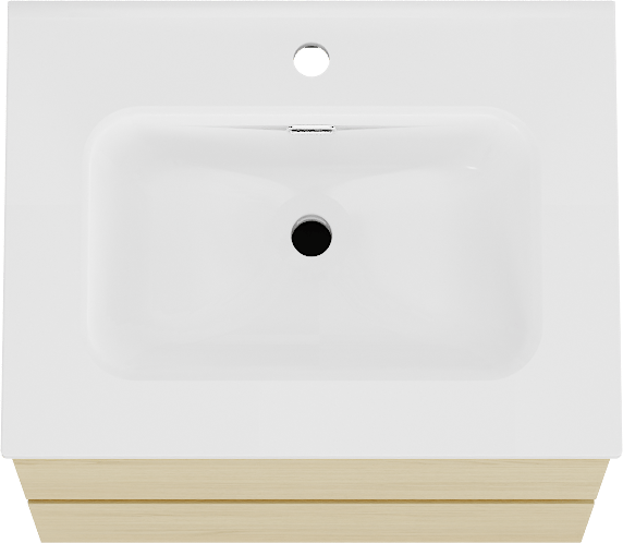 Linie Lado meuble salle de bains suspendu 60 x 46 cm chêne scandinave avec Baro plan simple en porcelaine blanc brillant