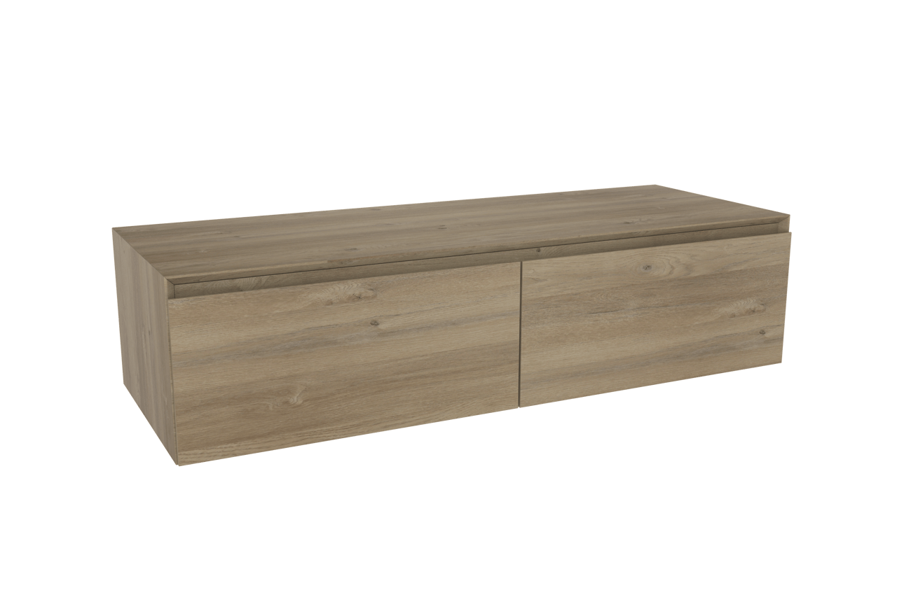 Storke Edge Modulo zwevende wastafelonderkast 130 x 48 cm ruwe eik 2 lades