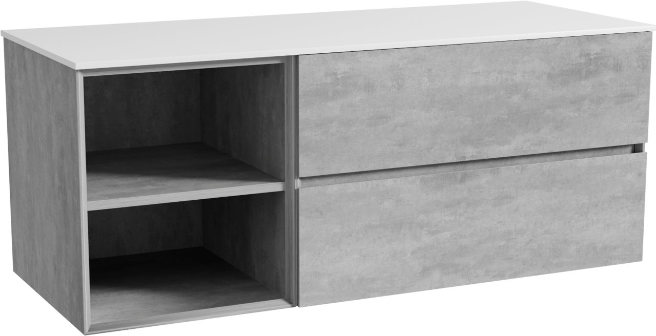 Storke Edge zwevend badmeubel 130 x 52 cm beton donkergrijs met Tavola enkel of dubbel wastafelblad in solid surface mat wit