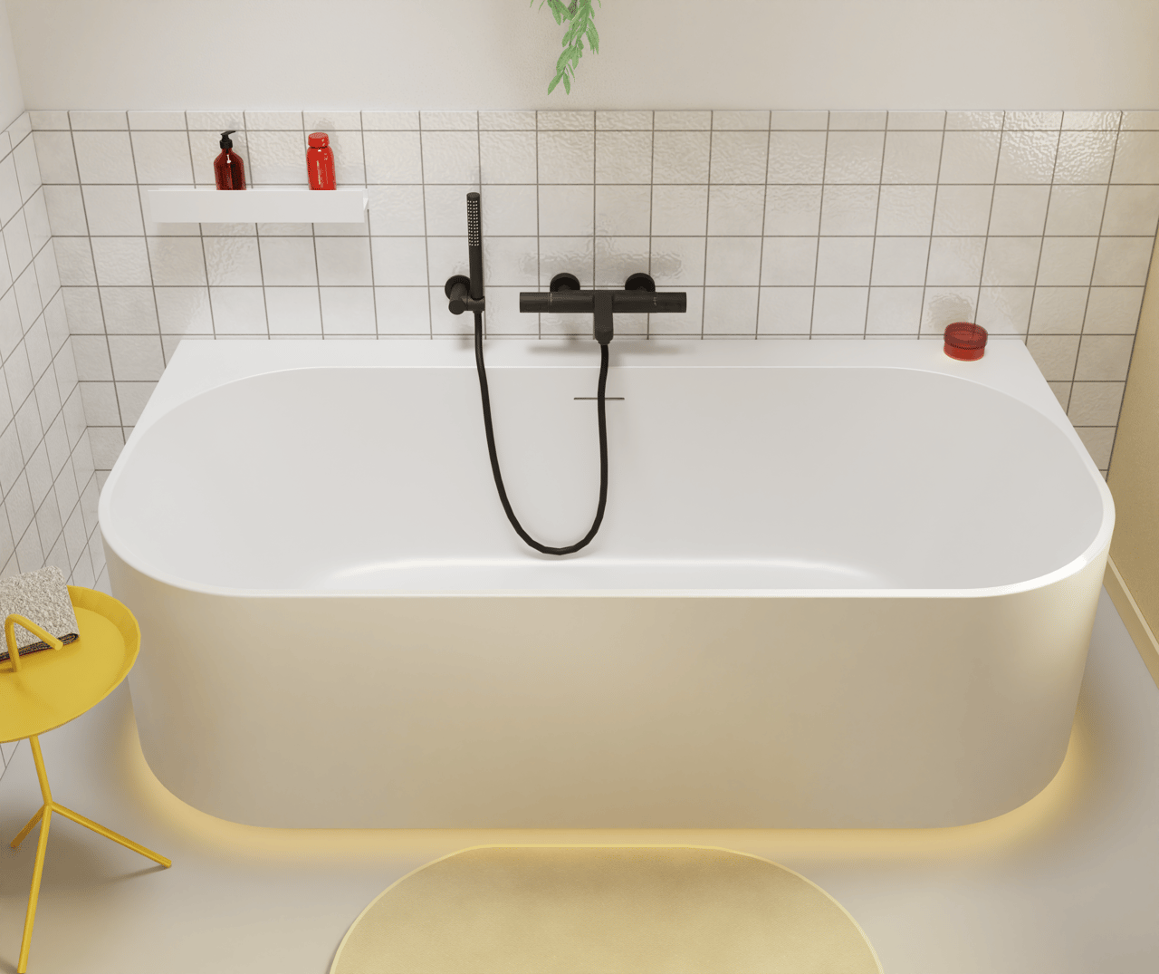 Luca Varess Laguna 2-Personen halb freistehende Badewanne: 170 x 85 cm, Acryl, Weiß matt, mit LED-Beleuchtung