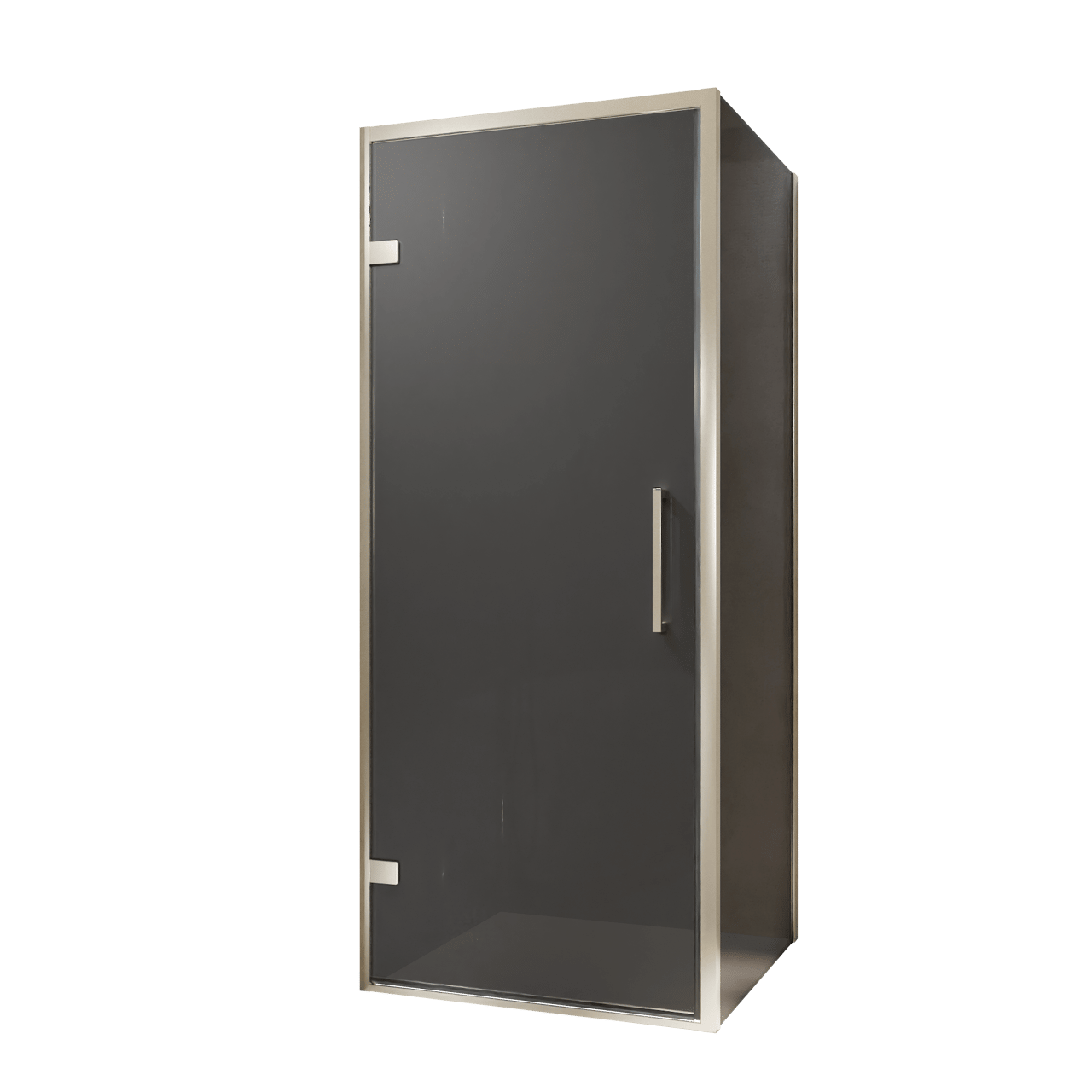 Balmani Senses Design douchehoek met linkse draaideur en vaste zijwand, 90 x 100 cm, Rookglas, Brushed CoolMetal profielen, met coating