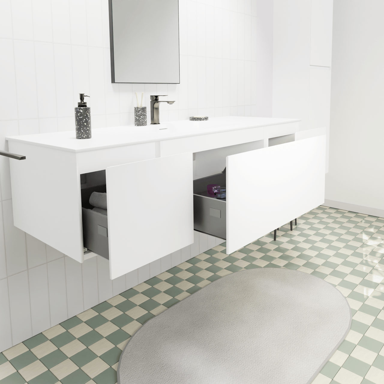 Storke Edge zwevend badkamermeubel 145 x 52 cm mat wit met Mata enkele wastafel in solid surface mat wit
