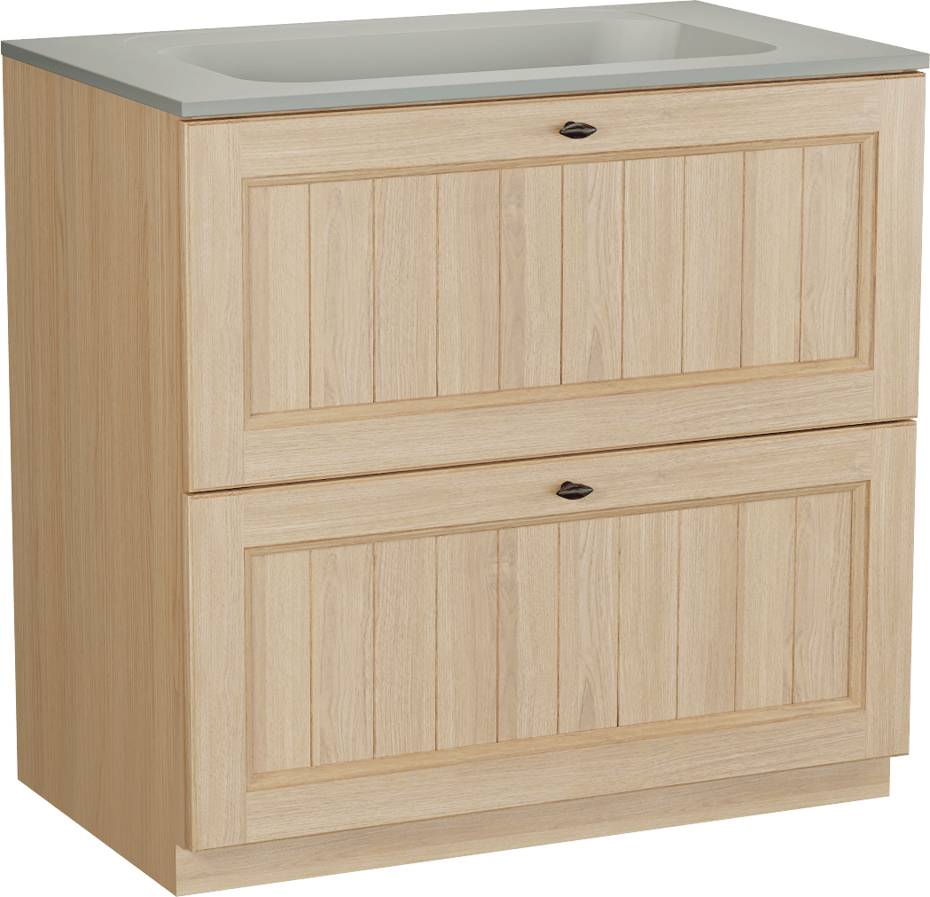 Balmani Lemon meuble salle de bains à poser 90 x 55 cm, placage chêne naturel avec Tablo Strada plan simple en soie grise