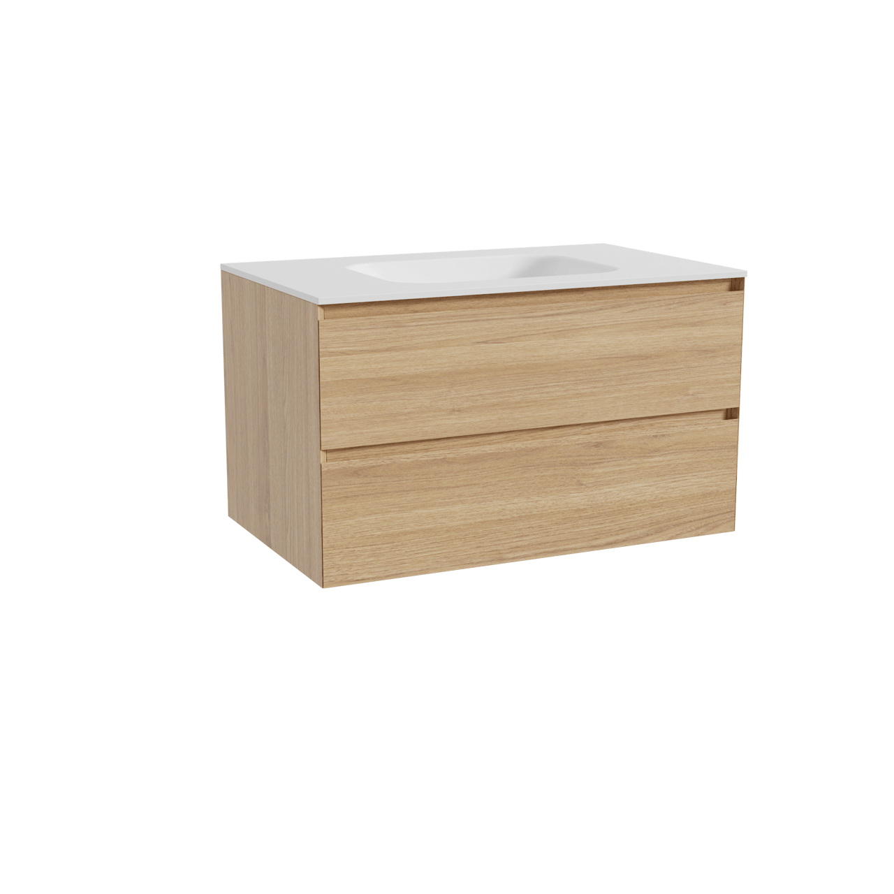 Balmani Mitra zwevend badmeubel 90 x 55 cm naturel eiken met Tablo Arcato enkele wastafel in solid surface mat wit
