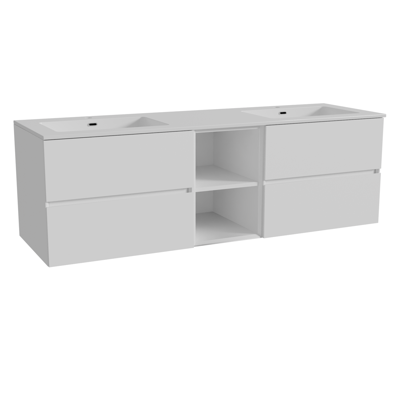 Storke Edge meuble salle de bains suspendu 165 x 52 cm blanc mat avec Diva double vasque en marbre composite blanc brillant