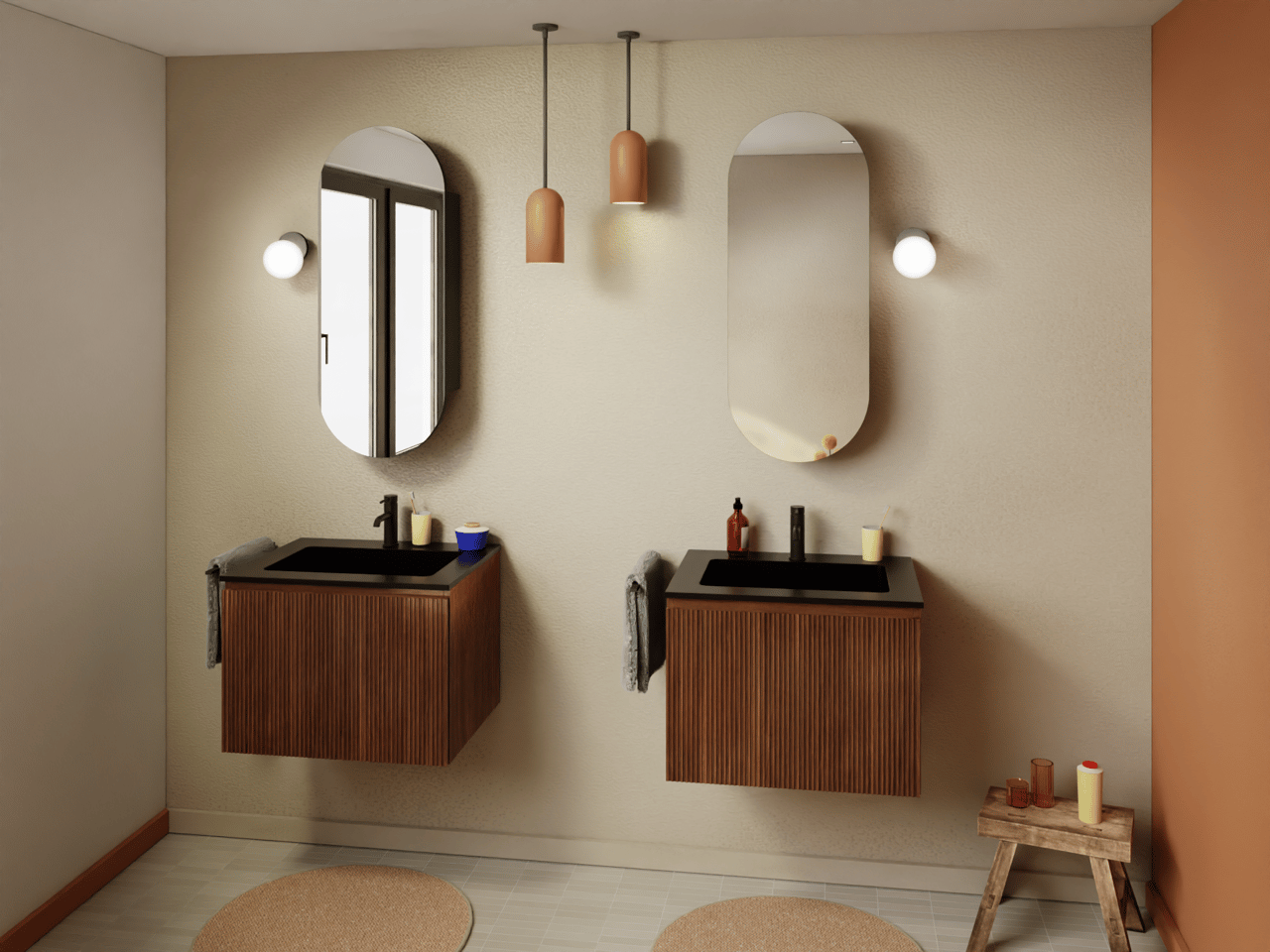 Storke Ribs zwevende wastafelonderkast 65 x 52 cm notelaar 2 lades