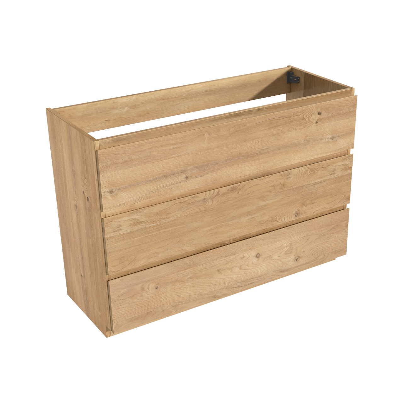 Storke Delta meuble sous-lavabo a poser 120 x 48 cm chêne naturel 3 tiroirs 2 découpés de siphon
